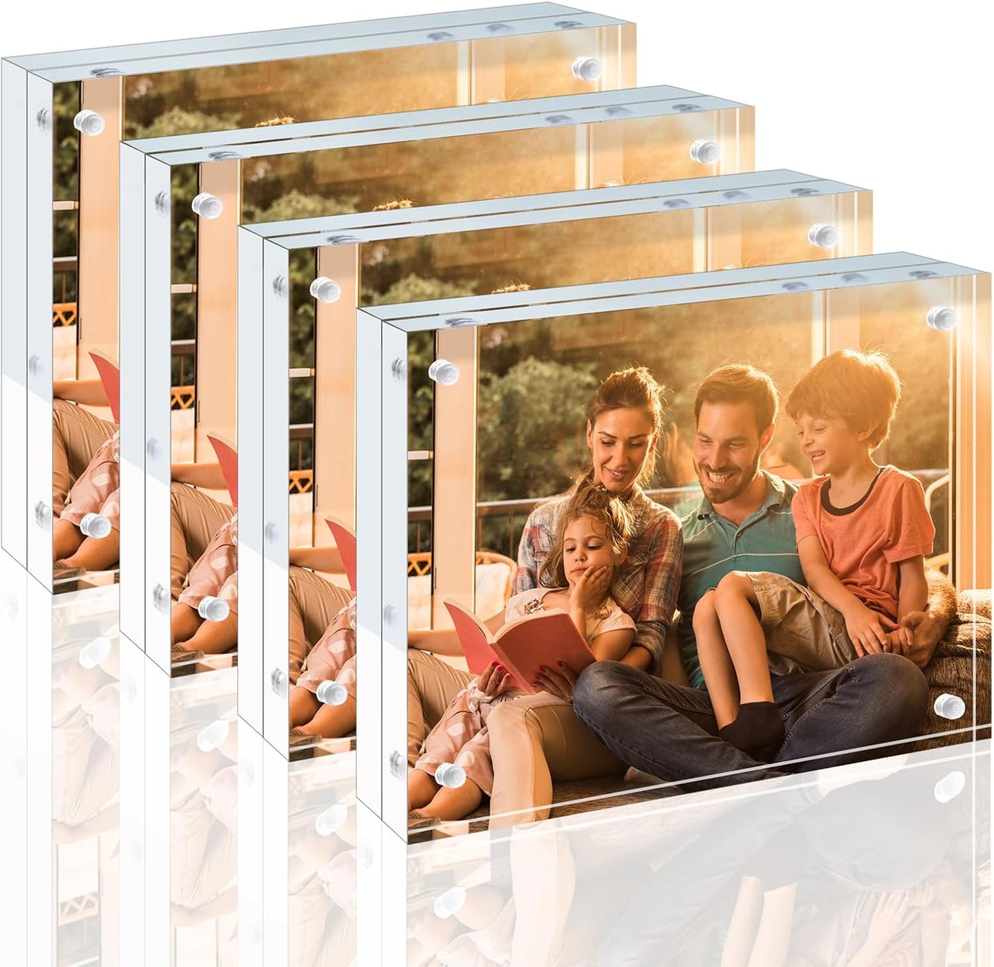 Egofine 4x6 Acrylic Frames 6 Pack, 20mm Thicker Frameless Clear Picture Frames, Double Sided Magnetic Picture Frames, Free Standing Desktop Display