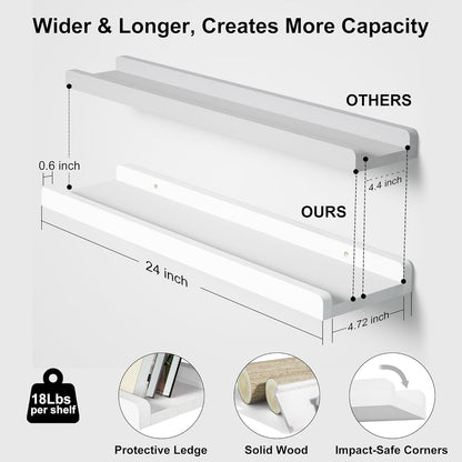 Love-KANKEI Floating Shelves Wall Mounted Set of 2, 17 Inch Rustic Wood Wall Shelves for Storage, Bedroom Living Room Bathroom Kitchen Office and More White