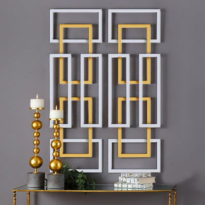 homary Large Metal Wall Art – 47.2" Modern 3D Abstract Geometric Overlapping Design, Iron Wall Decor for Living Room, Dining Room, Office