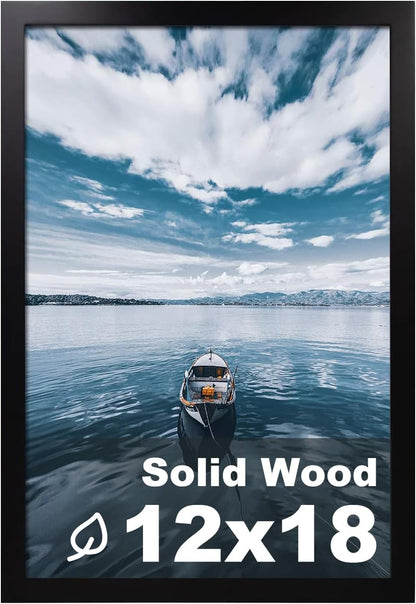 Egofine 12x16 Picture Frame Black, Covered by Plexiglass Made of Solid Wood, Display Pictures 9x12 and 11x14 with Mat or 12x16 Without Mat, for Wall Mounting Photo Frame - Colors B
