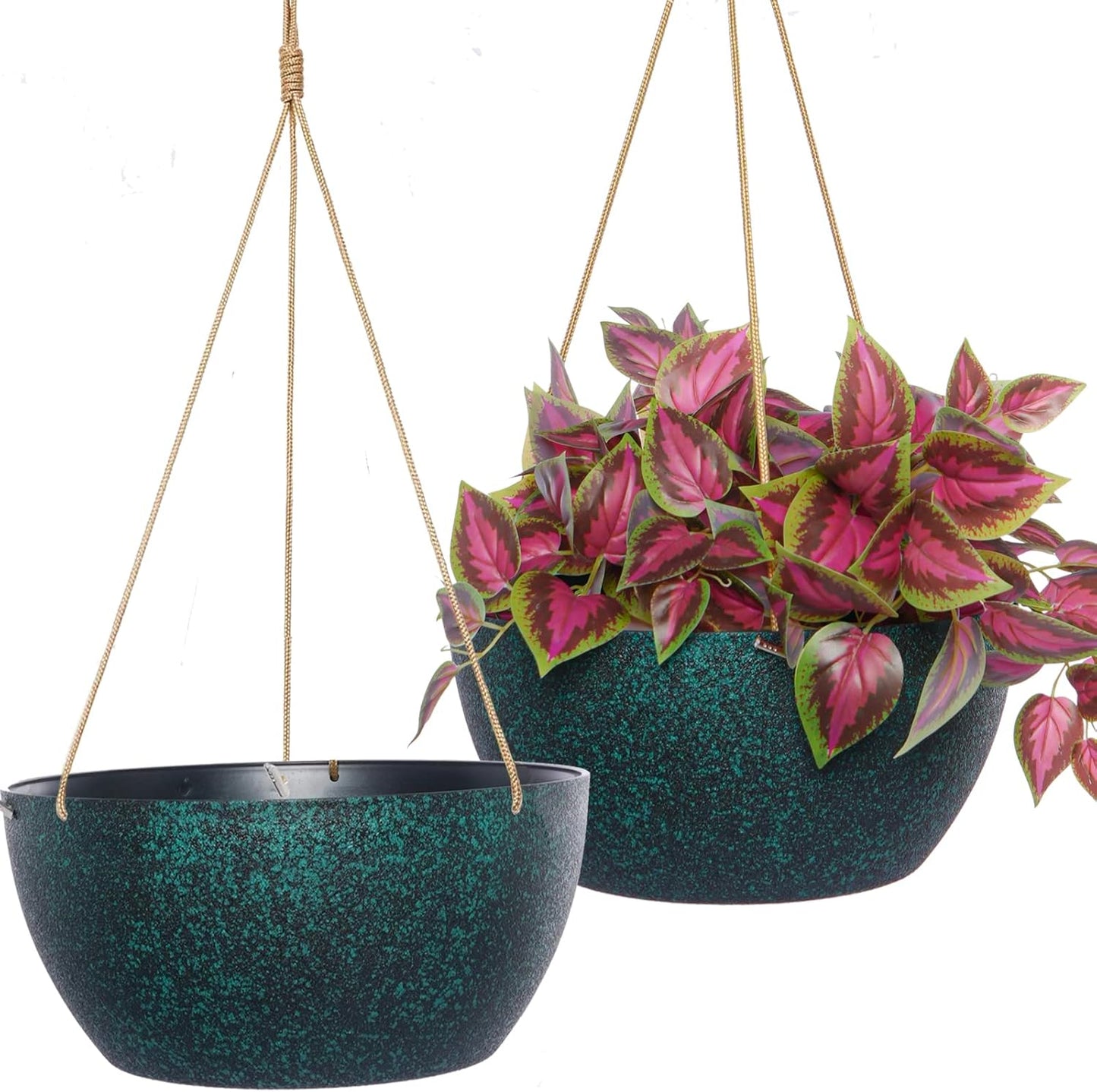SwinDuck 13 Inch 2 Pack Large Hanging Planters for Indoor Outdoor Plants, Plastic Hanging Basket Pots for House Plants Flowers, White