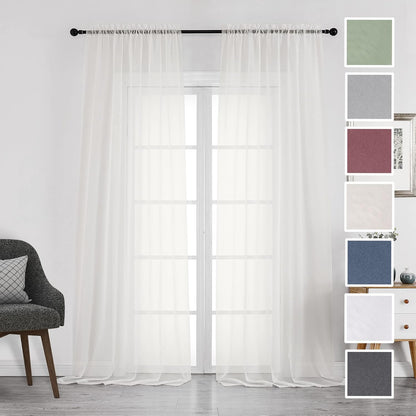 Chyhomenyc Sheer White Valances for Windows 2 Pack, Small Window Curtains for Living Room Bathroom Cafe Laundry Basement, Modern Top Dual Rod Pocket Voile Curtain, 42W x 14L inches, White - Colors C