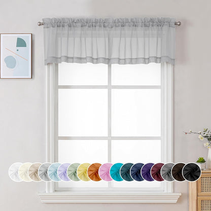 Chyhomenyc Sheer White Valances for Windows 2 Pack, Small Window Curtains for Living Room Bathroom Cafe Laundry Basement, Modern Top Dual Rod Pocket Voile Curtain, 42W x 14L inches, White - Colors B
