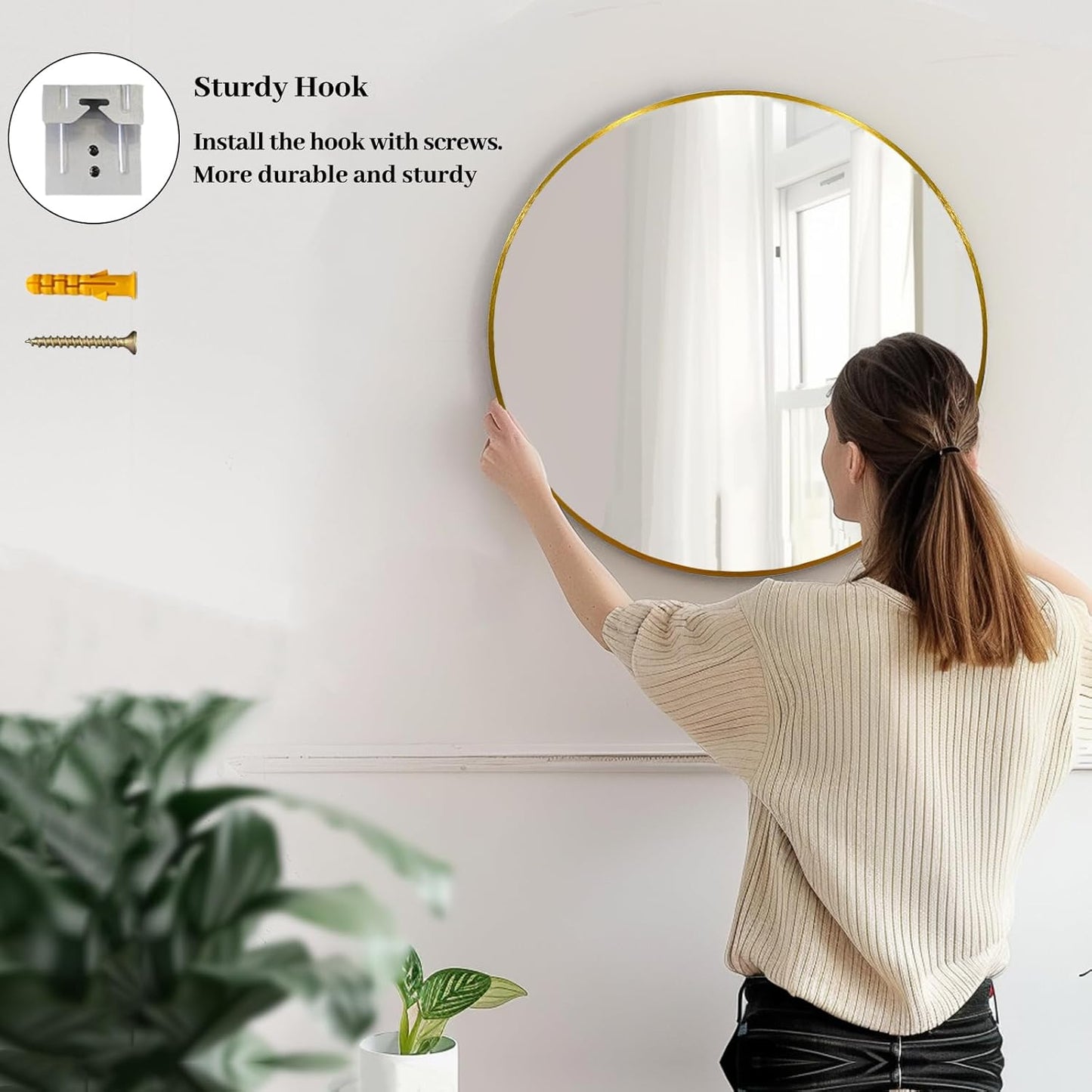 Sunniry Black Round Mirror, Round Mirror 24 inch, Black Circle Mirrors Matte Metal Frame, Wall Mounted Mirrors for Living Room, Bathroom, Wall, Entryway.