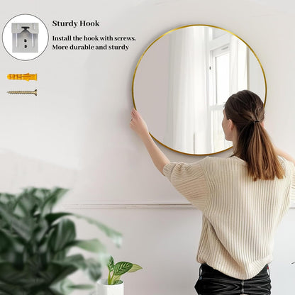 Sunniry Black Round Mirror, Round Mirror 24 inch, Black Circle Mirrors Matte Metal Frame, Wall Mounted Mirrors for Living Room, Bathroom, Wall, Entryway.