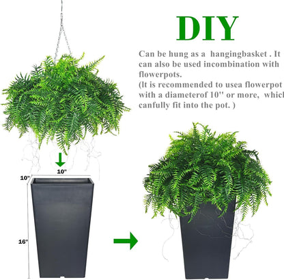 Outdoor Fake Hanging Fern – Artificial Hanging Ferns 2 Pack, Large Faux Boston Fern Bushes, UV Resistant Outdoor Hanging Plants for Front Porch, Patio & Indoor Decor
