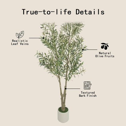 Faux Olive Tree, 5FT Artificial Olive Trees with Lifelike Olive Branches and Fruits, Fake Floor Plants with Pot for Indoor Home Office Living Room Outdoor Decor