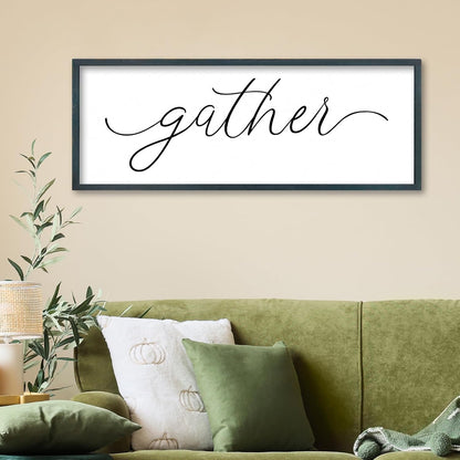 FZMHASLWW Gather Sign Wall Decor 32"×12" Large Wooden Framed for Dining Room Simple Home Kitchen Hanging Art (Wood)