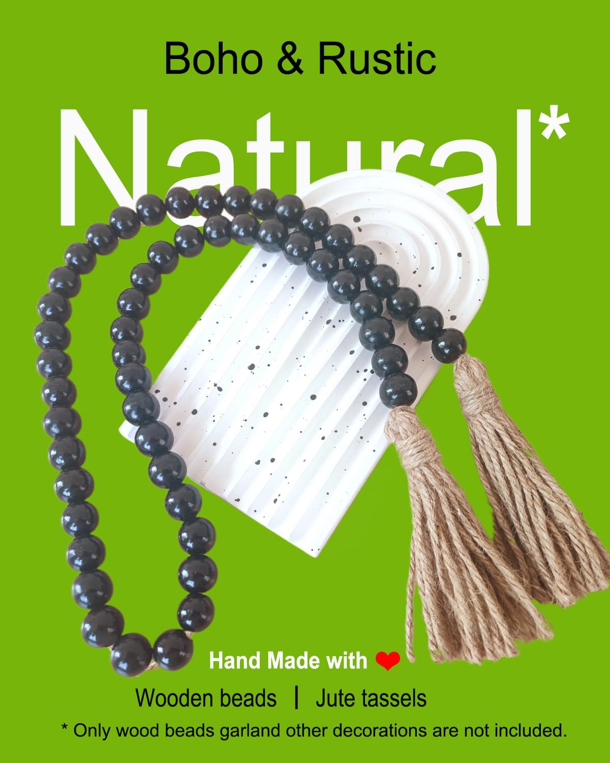 Boho Decor Wood Beads Garland Farmhouse Wall Hanging Decorations Natural Wooden Bead Tassel Decorative for Coffee Table Christmas and Prayer (Nature, 58")