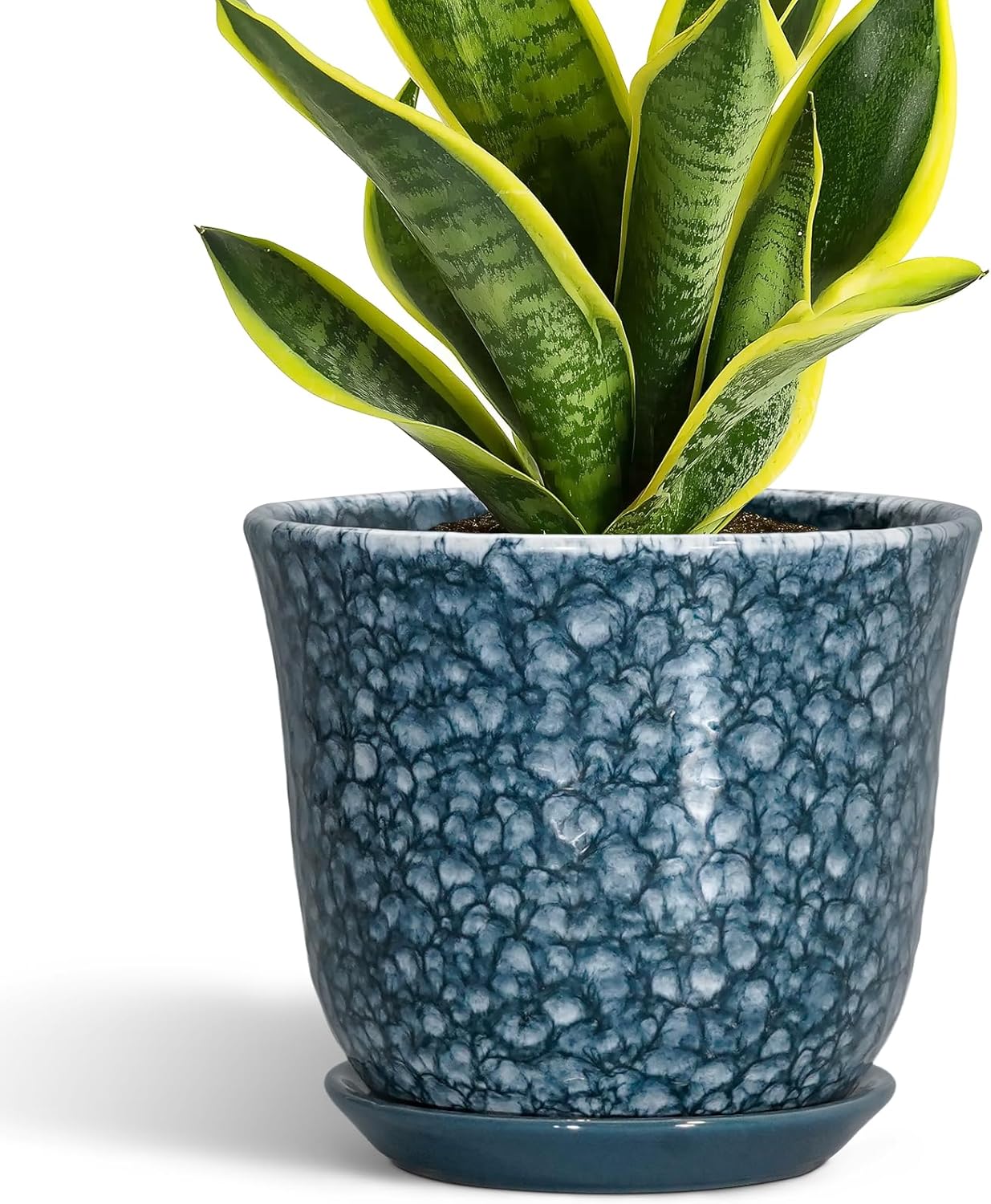 Ceramic Plant Pots - 12 Inch Pots for Plants Indoor Outdoor, Large Round Planter with Drainage Hole and Saucer, Modern Decorative Flower Pot, Home Garden Decor, House Warming Gifts, Blue