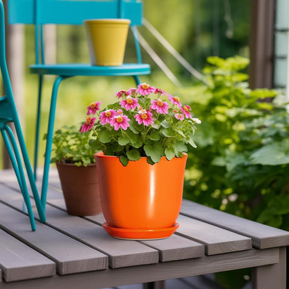 Ceramic Plant Pots - 12 Inch Pots for Plants Indoor Outdoor, Large Round Planter with Drainage Hole and Saucer, Modern Decorative Flower Pot, Home Garden Decor, House Warming Gifts, Blue