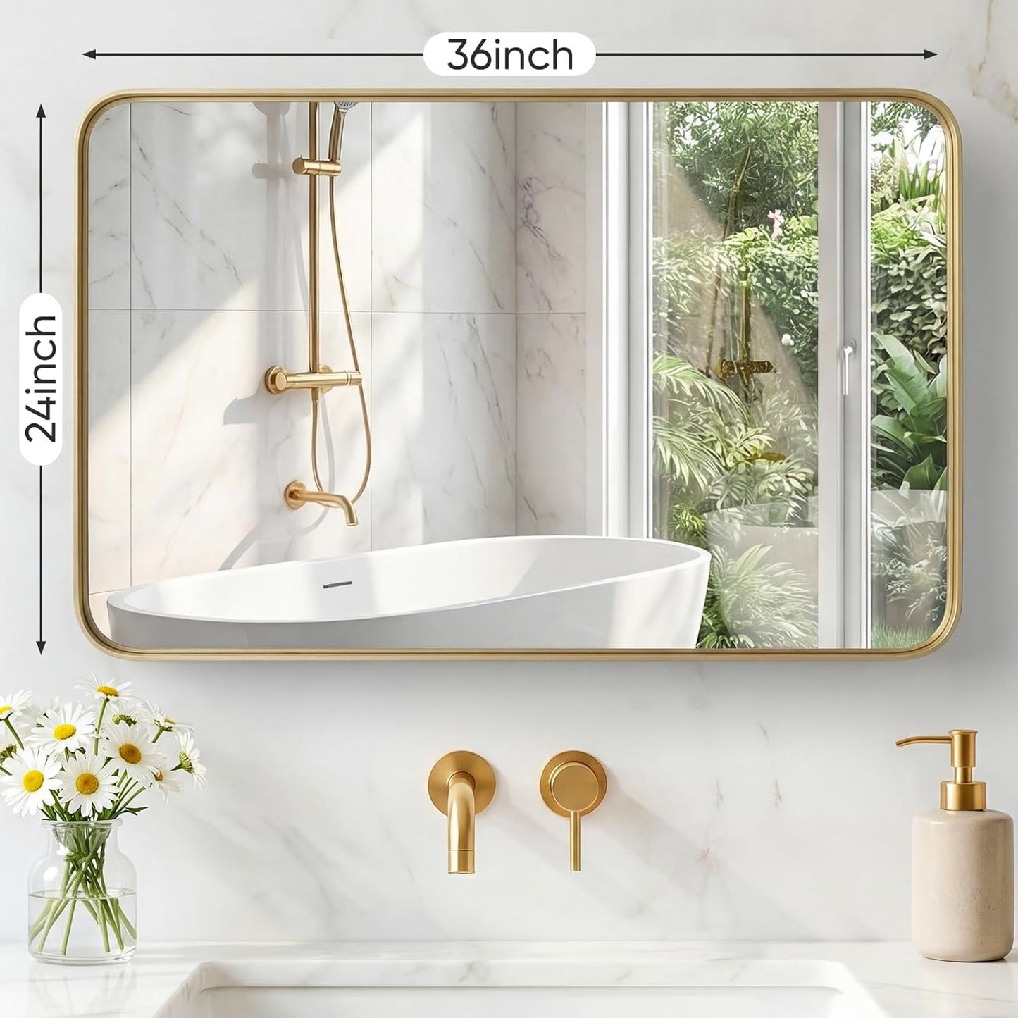 OLIXIS Arched Bathroom Mirror for Over Sink, 34x32 Inch Wall Mirror Arched Rounded Rectangle, Modern Wall Mount Vanity Mirror with Matte Metal Deep Framed, for Home Decor, Living Room, Black