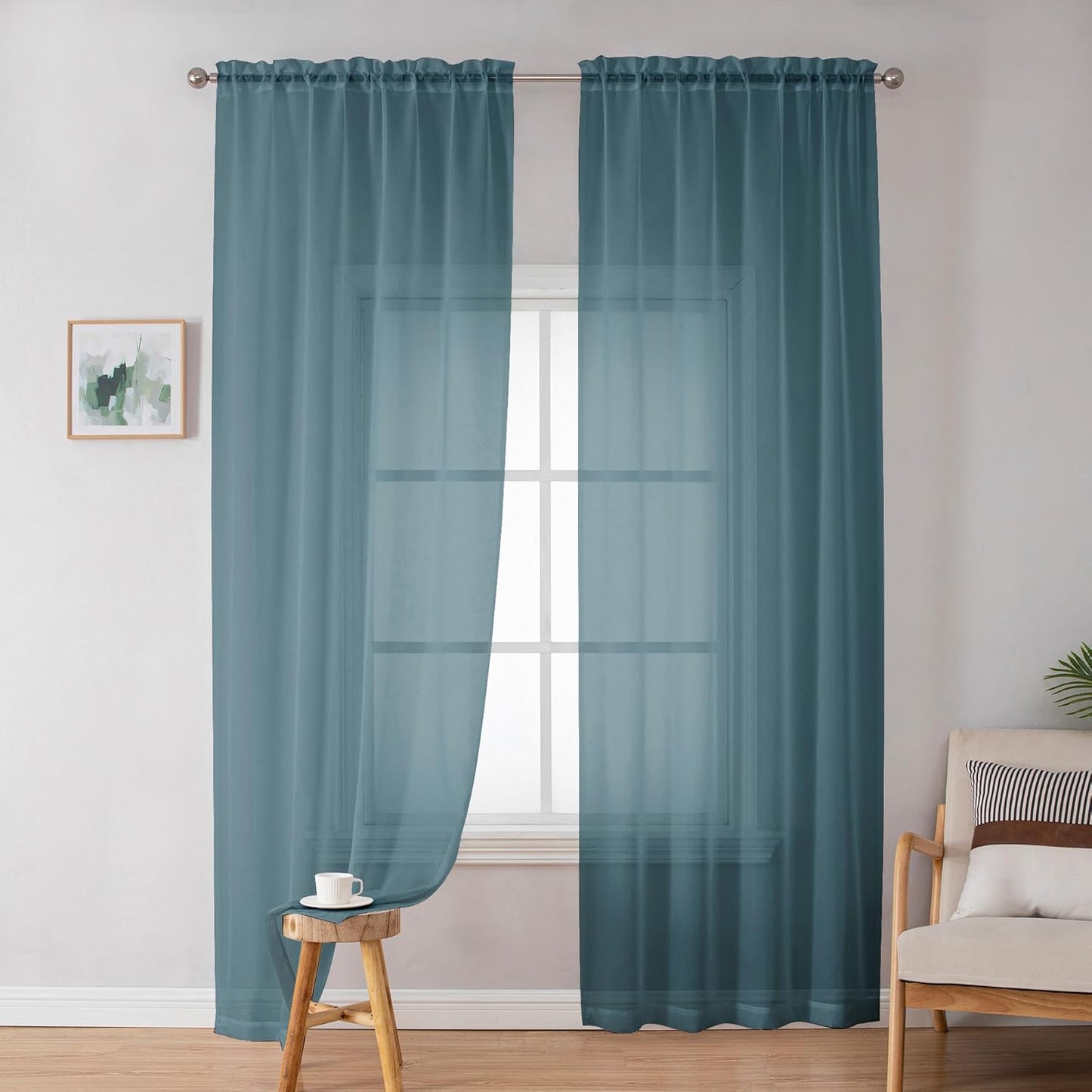 OWENIE Sheer Curtains 84 inches Long 2 Panels Set for Living Room/Bedroom, Rod Pocket Voile Sheer Panel Drapes, White, 2pcs, Each 42" W x 84" L - Colors A