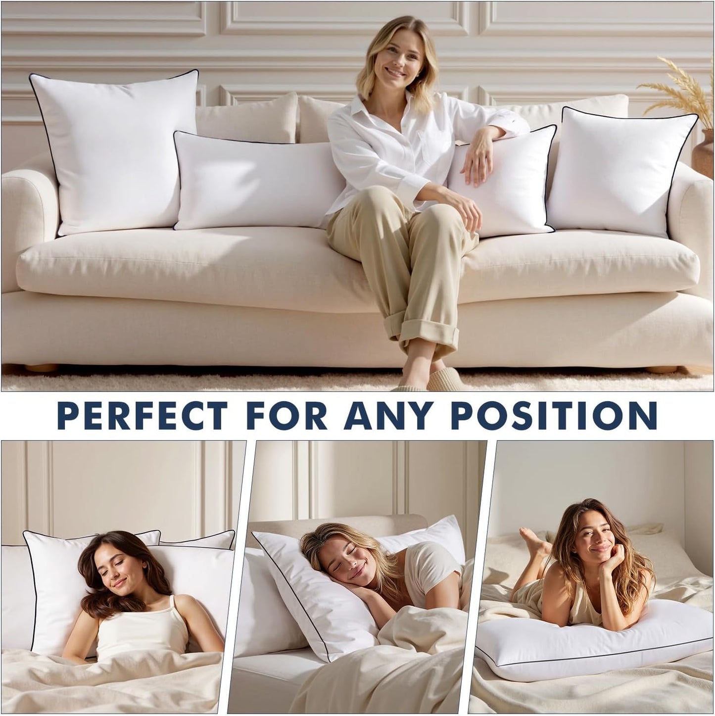MIULEE Goose Feather Down 20x20 Pillow Insert Set of 2 with 100% Down-Proof Cotton Cover, Soft Fluffy Decorative Pillow for Sofa Bed Couch Living Room White