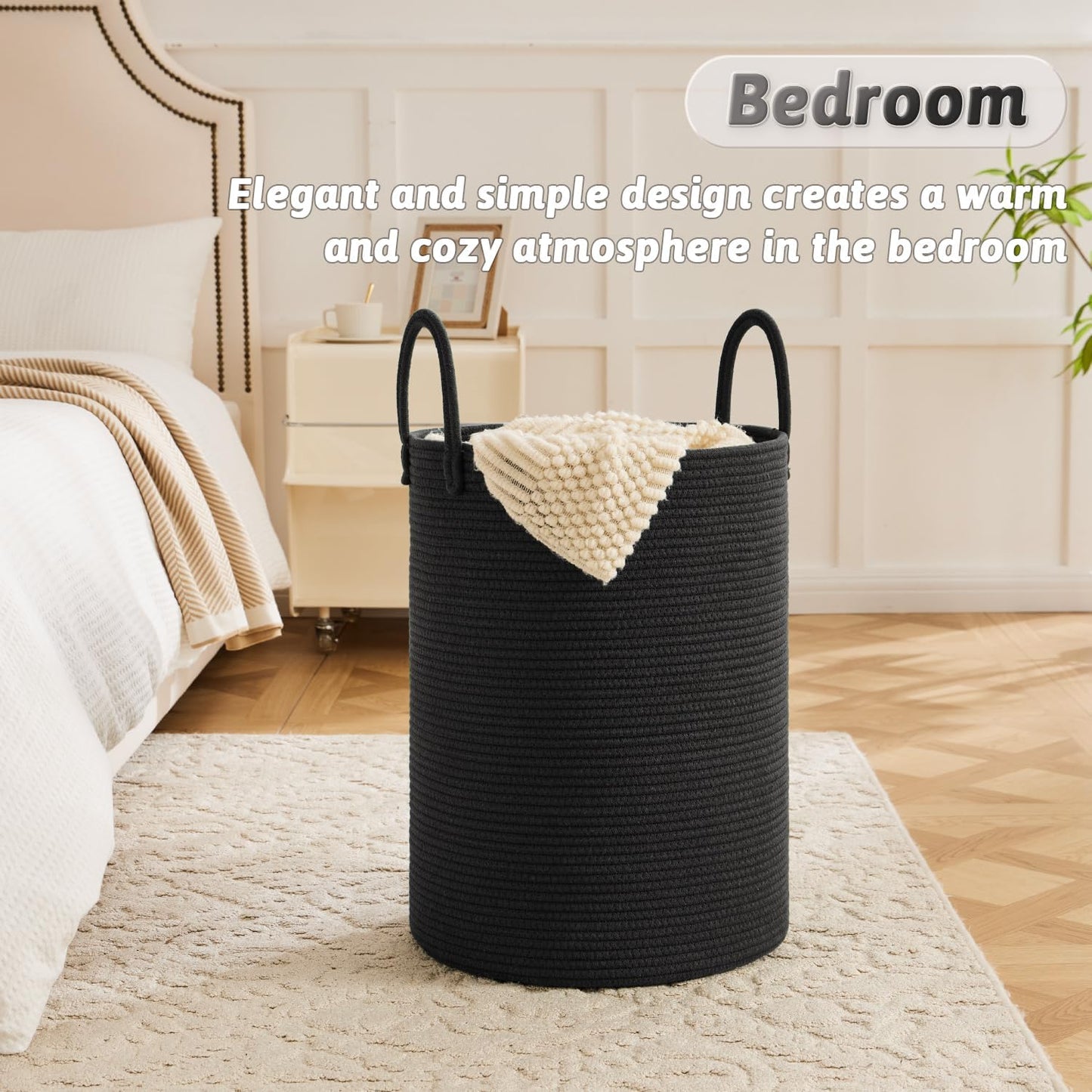 Artfeel Laundry Basket,Woven Cotton Rope Laundry Hamper,60L for Decor Storage of Dirty Clothes,Toys and Blankets in Bathroom,Baby Room and Living Room