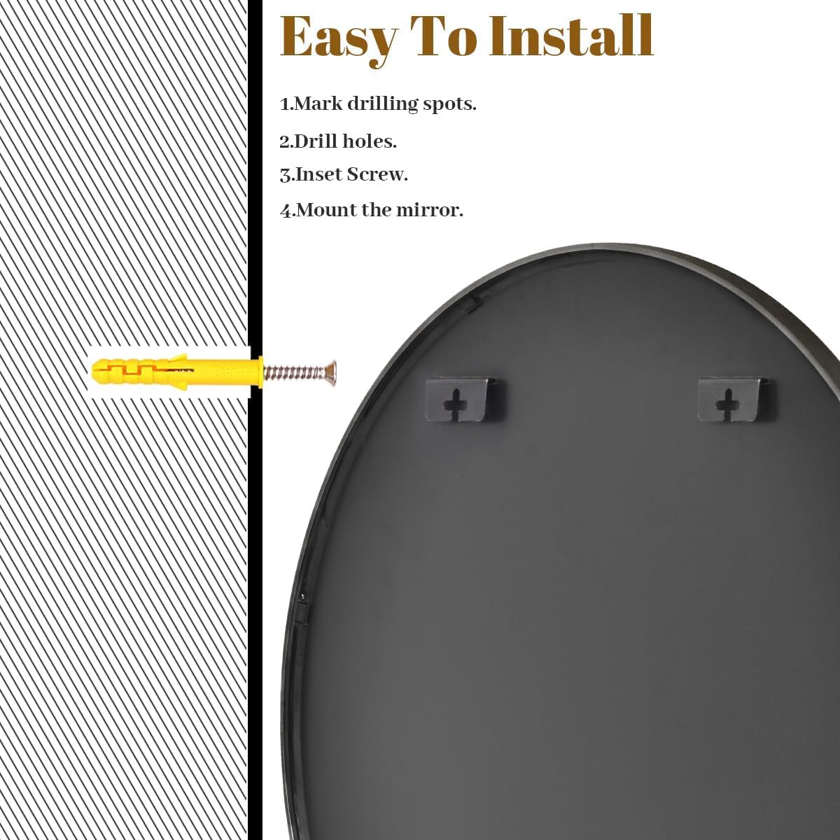 VooBang Large Black Round Bathroom Mirror, 48 inch Circle Wall Mounted Hanging Mirror with Simple Modern Circular Metal Frame for Hallway, Entryway, Living Room, Black Frame