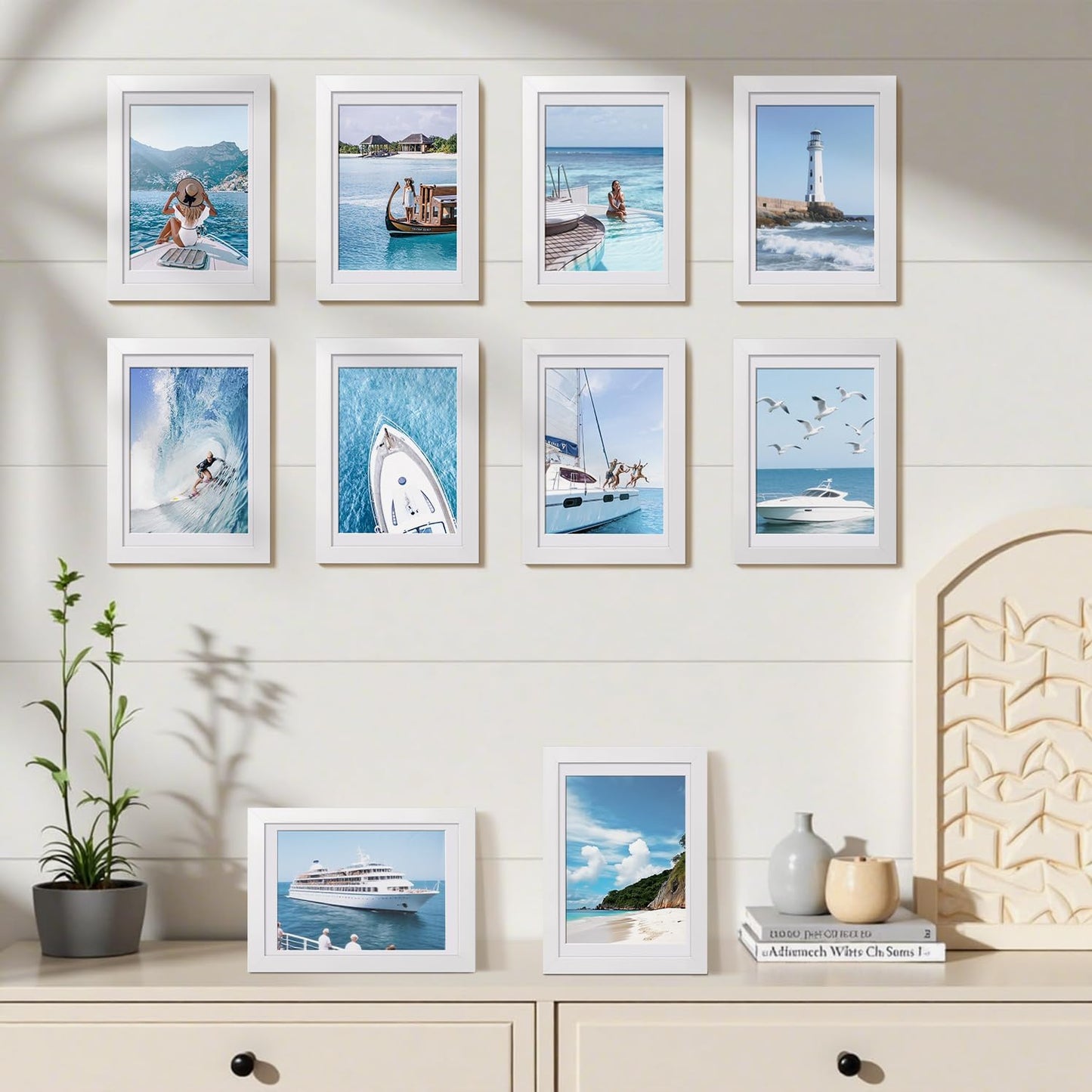 HappyHapi 4x6 Picture Frames Set of 10, Tabletop or Wall Display Pictures 3.5x5 with Mat or 4x6 Without, Multi Photo Frames Collage (Black)