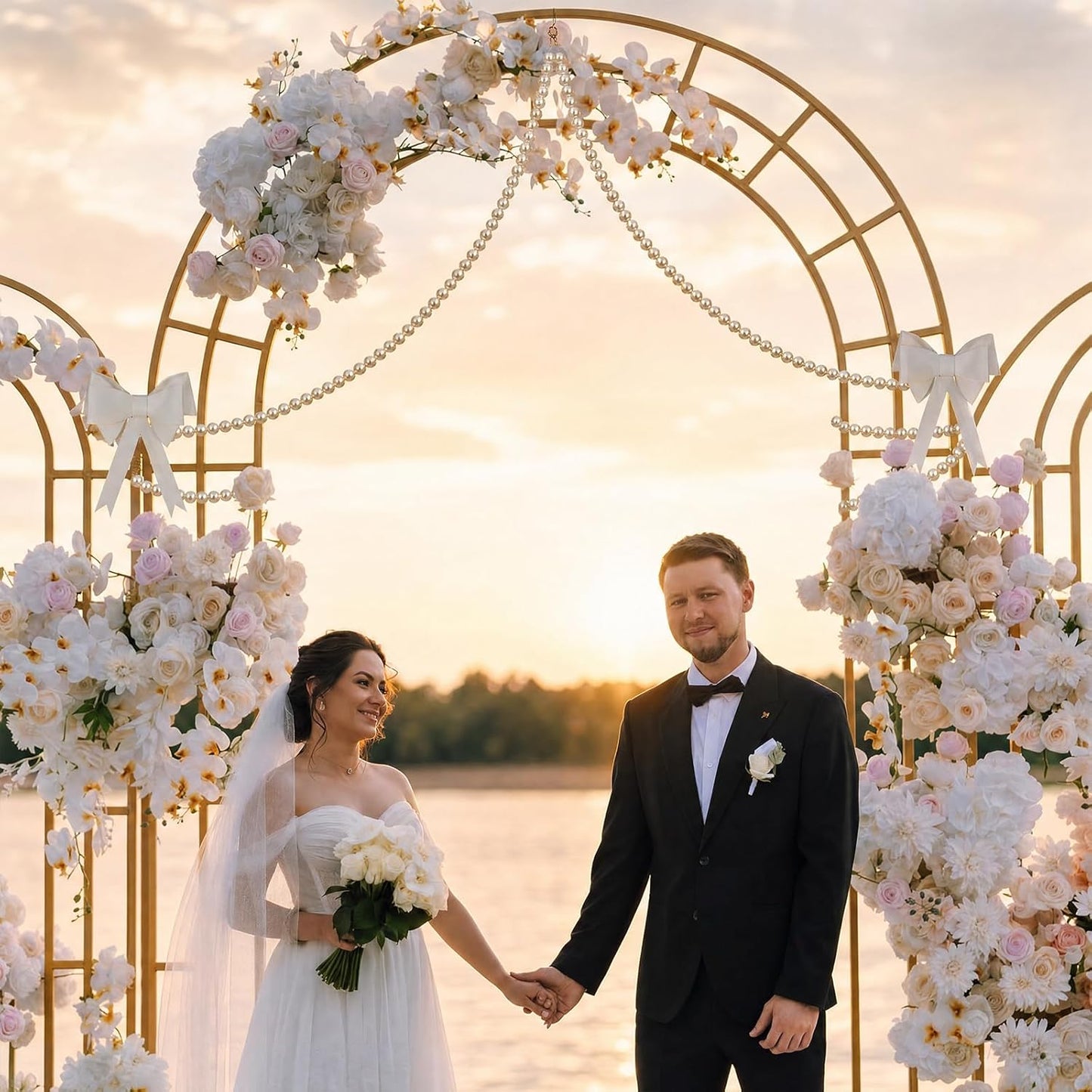 Canlierr 2 Pcs 5.6ft Wedding Giant Pearl Garland Decorations Large Faux Bead Garland with Hook for Ceremony Photo Booth Outdoor Proposal Scene Garden Beach Party Decor(Ivory White,25mm,Simple)