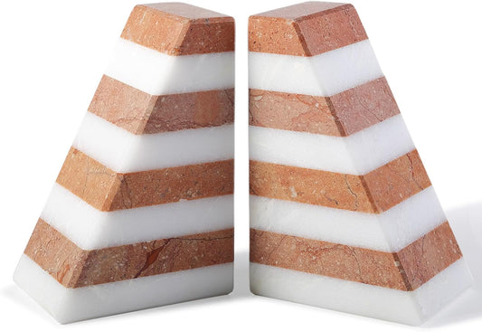 Karibiber Travertine Bookends for Heavy Books, Marble Decorative Bookends for Shelves, Heavy-Duty Stone Book Ends for Hardback Book & Cookbooks, Unique Book Stopper & Holder, Travertino Italy