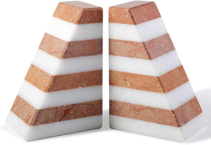 Karibiber Travertine Bookends for Heavy Books, Marble Decorative Bookends for Shelves, Heavy-Duty Stone Book Ends for Hardback Book & Cookbooks, Unique Book Stopper & Holder, Travertino Italy