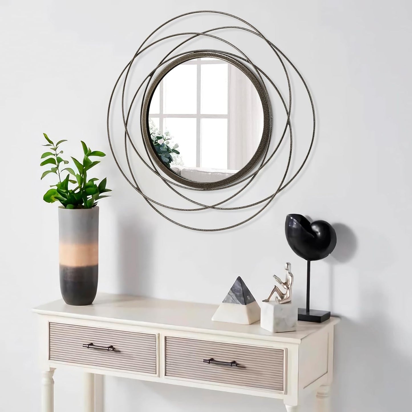 Gold Sunburst Mirrors for Wall Decorative Metal Round Art Mirrors Large Wall Decor Hanging Mirror for Bathroom Bedroom Living Room Vanity Entryway 16"