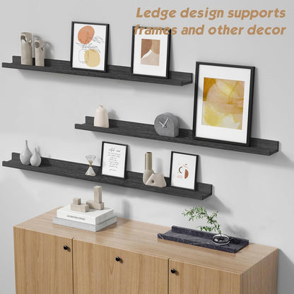 Forbena 48 Inch Floating Shelves for Wall Set of 4, Large White Picture Ledge Shelf for Living Room Photo Frames, Extra Long Wood Wall Shelves with Lip for Bedroom Hallway Office Nursery Kids Books