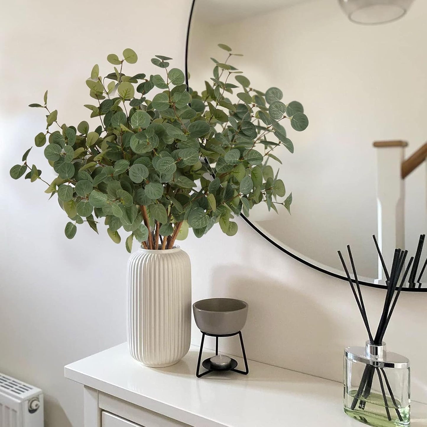 Bessol Artificial Eucalyptus Stems 24'' 5Pcs Fake Plants Greenery for Vase, Faux Eucalyptus Stems for Home Decor, Bathroom, Office, Coffee Table & Farmhouse Centerpiece Decorations