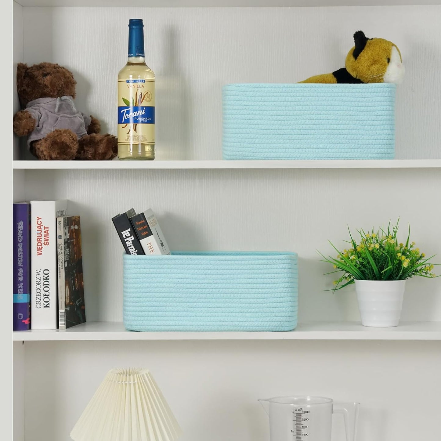 3-Pack Small Storage Baskets for Organizing | Woven Shelf Toy Basket | Rope Baskets for Gifts Empty | Closet Organizer Bins with Handles | Cube Decorative Box | 11.8×7.8×5.1” | Mixed brown