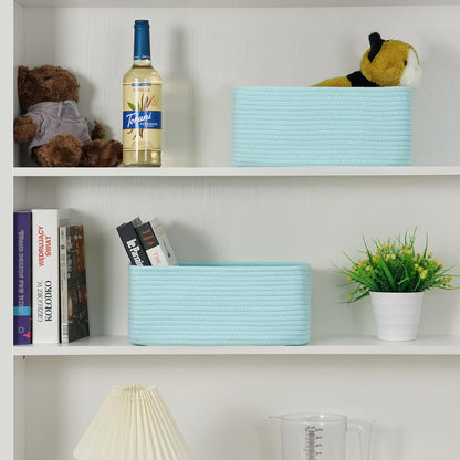 3-Pack Small Storage Baskets for Organizing | Woven Shelf Toy Basket | Rope Baskets for Gifts Empty | Closet Organizer Bins with Handles | Cube Decorative Box | 11.8×7.8×5.1” | Mixed brown
