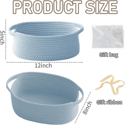 JMvicyroam Woven Basket,Small Rope Storage Bin with Handles & Ribbon Bag, Organizer for Shelves Closets,Gift Basket Empty for Birthday,Books,Dog Toys,White