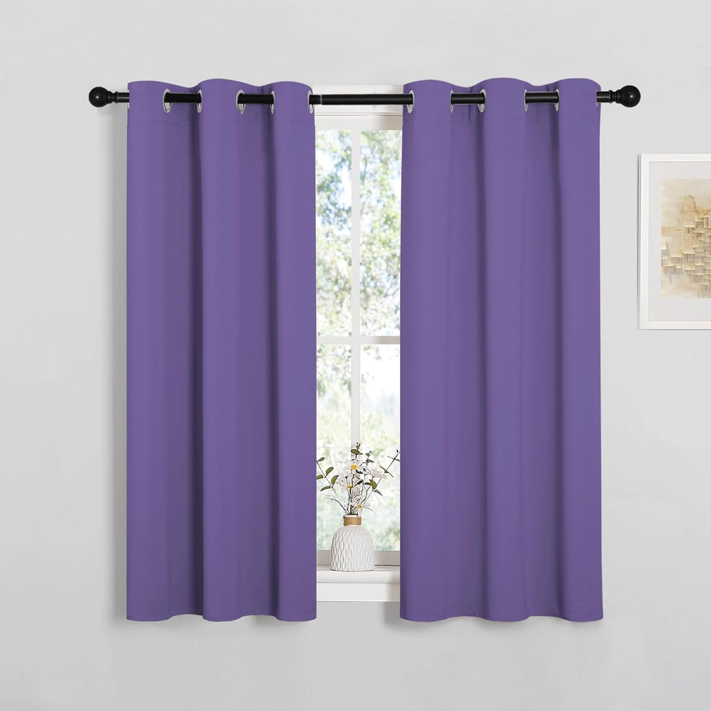 NICETOWN Halloween Pitch Black Solid Thermal Insulated Grommet Blackout Curtains/Drapes for Bedroom Window (2 Panels, 42 inches Wide by 63 inches Long, Black) - Colors D