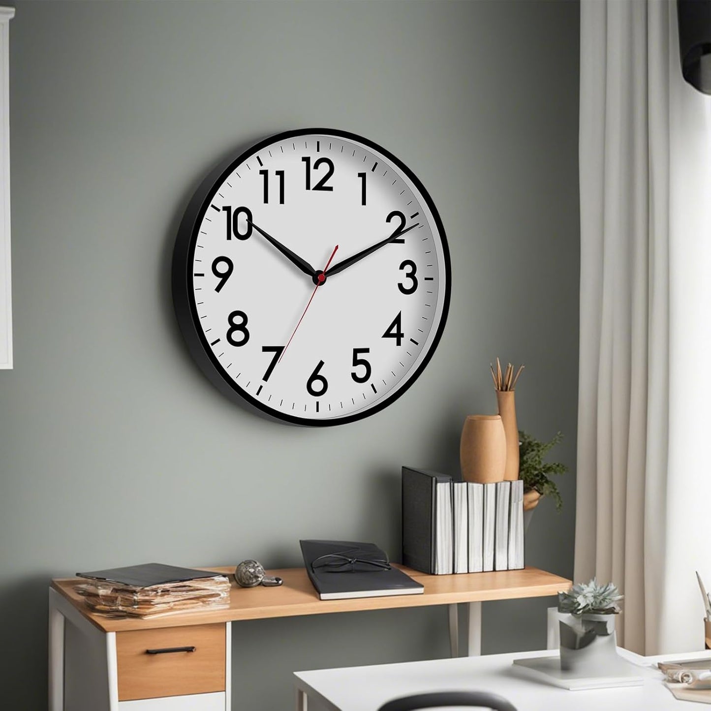 AKCISOT Wall Clock, Modern Small Wall Clocks Battery Operated 8 Inch, Silent Non-Ticking Analog Classic for Office, Home, Bathroom, Kitchen, Bedroom, School(Black)