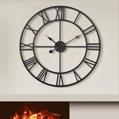 LEIKE 16" Large Wall Clocks Battery Operated, Round Modern Silent Non-Ticking Black Metal Wall Clock for Living Room Decor, Bedroom Kitchen (40cm Diameter, Black Roman Number)