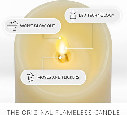 Luminara Scalloped Edge Flameless LED Candle - Ivory 3.5" x 8.75" - Real Wax Pillar Battery Operated Moving Flame w/Timer Unscented 1000Hr Runtime