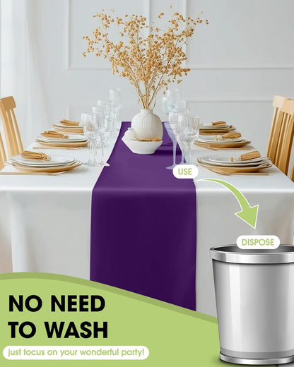 Pureegg Gold Plastic Table Runners - 10 Pack, 14'' x 108'', Water Resistant & Disposable Centerpiece Decorations for Table Cloth, Wedding, Birthday, Holiday, Baby Shower, Party, Home Decor