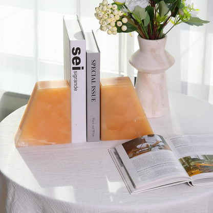 Karibiber Travertine Bookends for Heavy Books, Marble Decorative Bookends for Shelves, Heavy-Duty Stone Book Ends for Hardback Book & Cookbooks, Unique Book Stopper & Holder, Travertino Italy