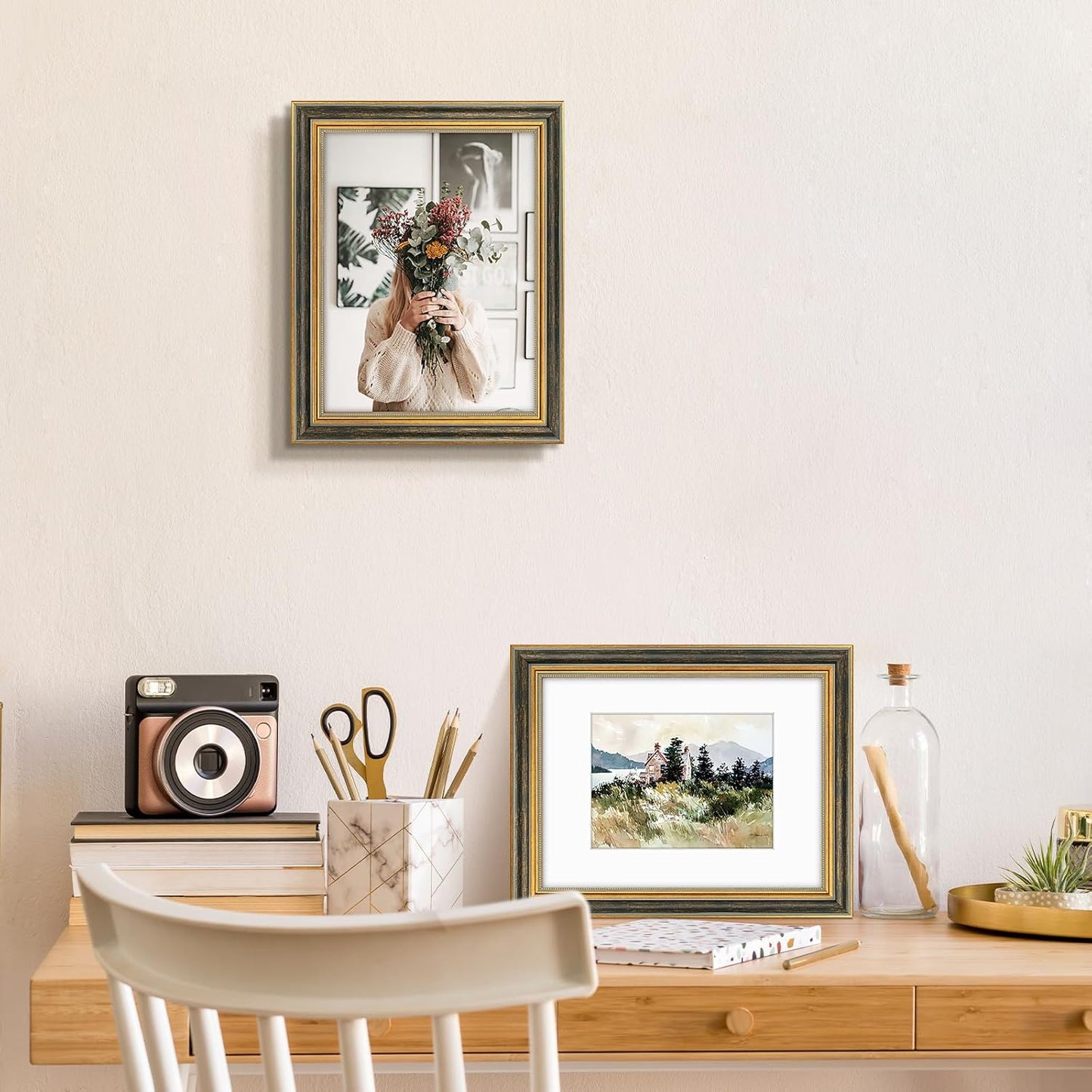 Golden State Art,11x14 Ornate Picture Frame for 8x10 Photo with Mat or 11 x 14 Prints without Mat,Real Glass Wall Display(Color:Green Gold)