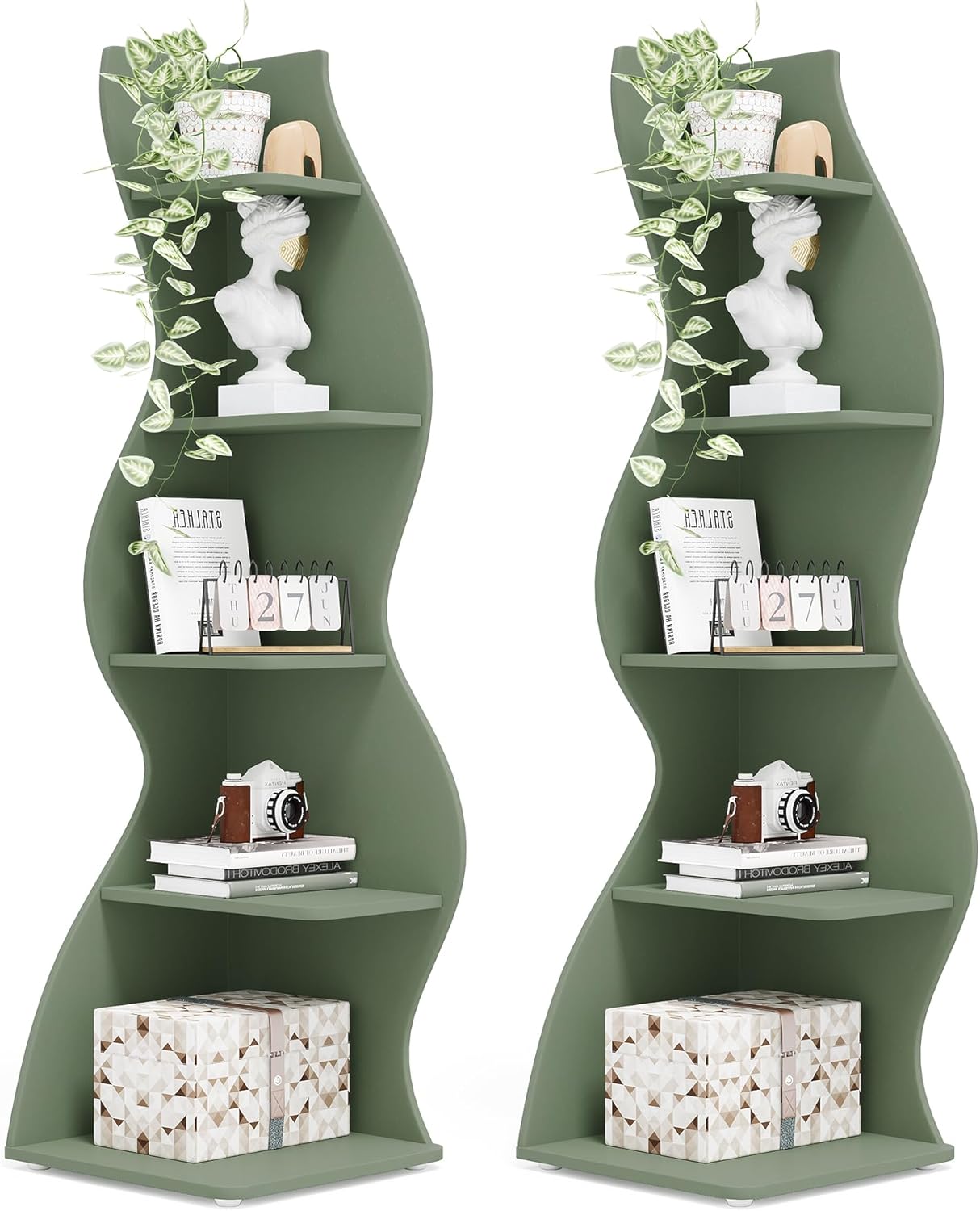 Tribesigns Corner Shelf, Modern 5-Tier Wall Corner Bookshelf, Stylish Corner Small Bookcase Storage Rack Plant Stand with Unique Shape for Living Room, Home Office (White, 1PC)