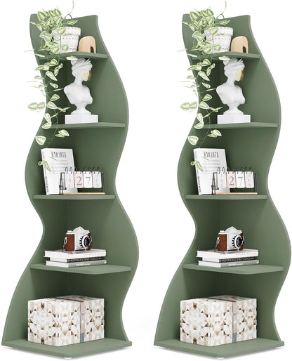 Tribesigns Corner Shelf, Modern 5-Tier Wall Corner Bookshelf, Stylish Corner Small Bookcase Storage Rack Plant Stand with Unique Shape for Living Room, Home Office (White, 1PC)