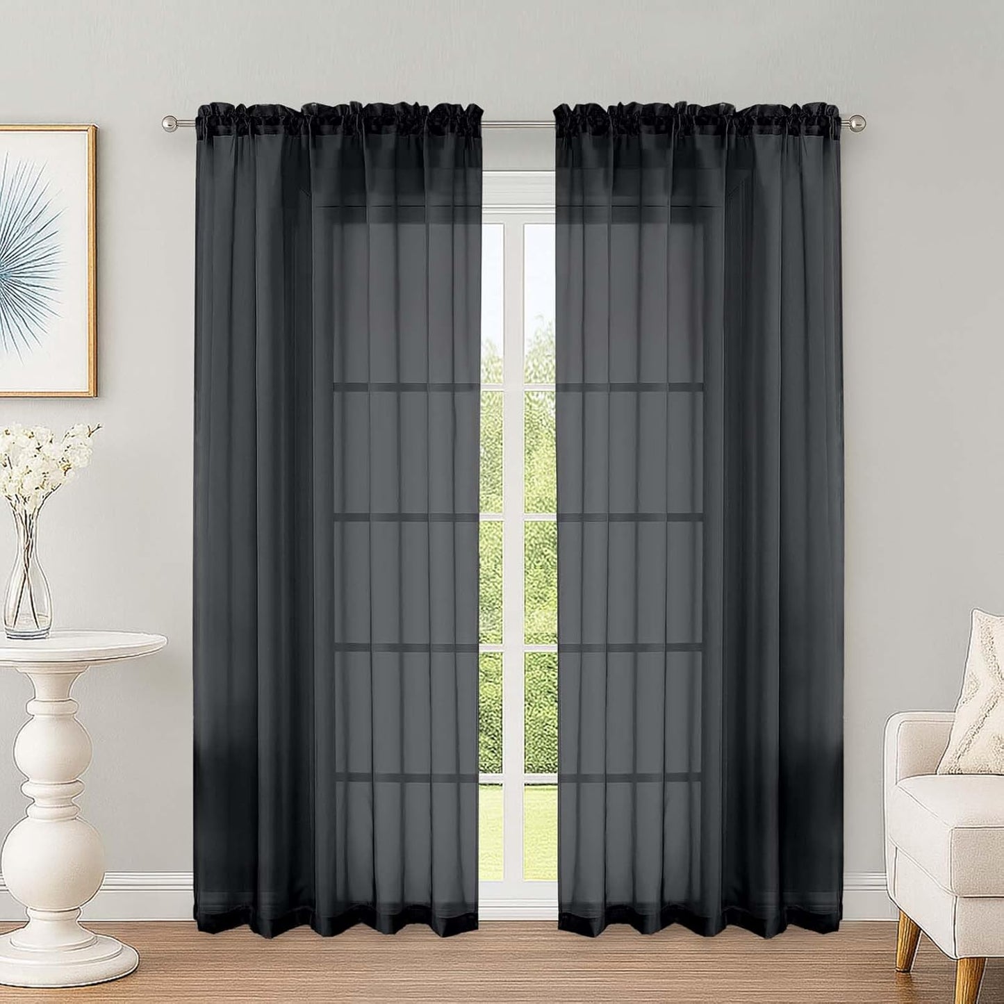 OWENIE Sheer Curtains 84 inches Long 2 Panels Set for Living Room/Bedroom, Rod Pocket Voile Sheer Panel Drapes, White, 2pcs, Each 42" W x 84" L - Colors B