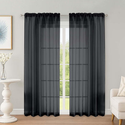 OWENIE Sheer Curtains 84 inches Long 2 Panels Set for Living Room/Bedroom, Rod Pocket Voile Sheer Panel Drapes, White, 2pcs, Each 42" W x 84" L - Colors B