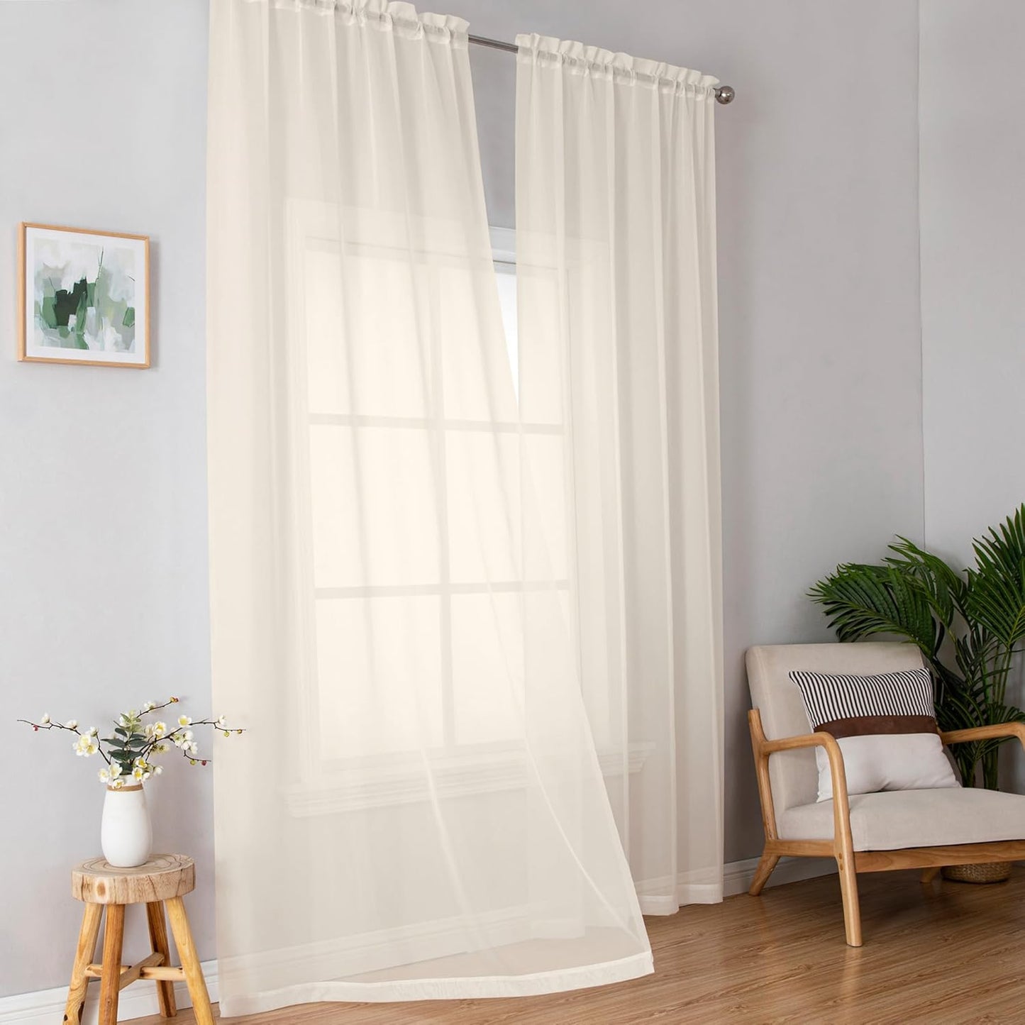 OWENIE Sheer Curtains 84 inches Long 2 Panels Set for Living Room/Bedroom, Rod Pocket Voile Sheer Panel Drapes, White, 2pcs, Each 42" W x 84" L - Colors B