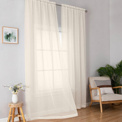 OWENIE Sheer Curtains 84 inches Long 2 Panels Set for Living Room/Bedroom, Rod Pocket Voile Sheer Panel Drapes, White, 2pcs, Each 42" W x 84" L - Colors B