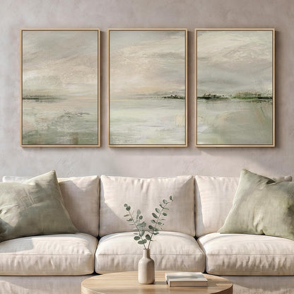 Large Framed Abstract Nature Landscape Wall Art for Living Room, Set of 3 Modern Canvas Prints Paintings Artwork for Walls, Green Lake Pictures for Hallway, Dining Room, Office Wall Decor 24x36 Inch