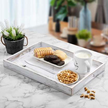 17 Inch Acacia Wood Serving Tray with Handles - Large Wooden Tray for Ottoman, Breakfast in Bed, Dinner, Coffee Table - Decorative Rectangular Tray for Living Room Bedroom Entryway and Kitchen