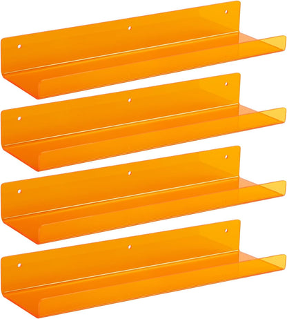 upsimples Acrylic Shelves for Bathroom Storage, 15" Floating Shelves Wall Organizer for Perfume, Make up, Skincare, Kids Bookshelf for Bedroom, Nursery, Living Room Decor, Clear, 4 Pack