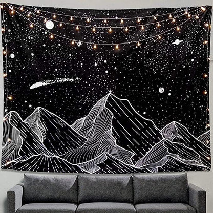 Zussun Black and White Tapestry Starry Night Mountain Tapestries for Bedroom Aesthetic Moon and Stars Tapastry's Wall Hanging Dark Nature Forest Wall Tapestry for Living Room Dorm (48'' × 36'')