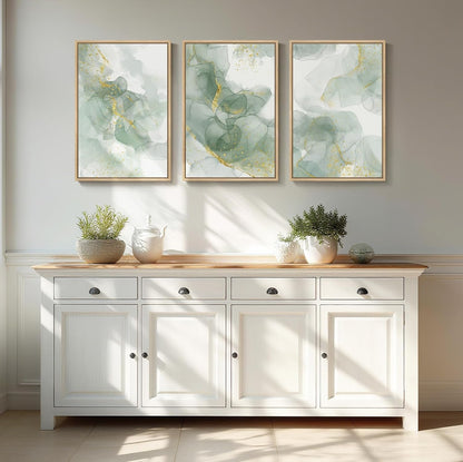 Large Framed Abstract Nature Landscape Wall Art for Living Room, Set of 3 Modern Canvas Prints Paintings Artwork for Walls, Green Lake Pictures for Hallway, Dining Room, Office Wall Decor 24x36 Inch