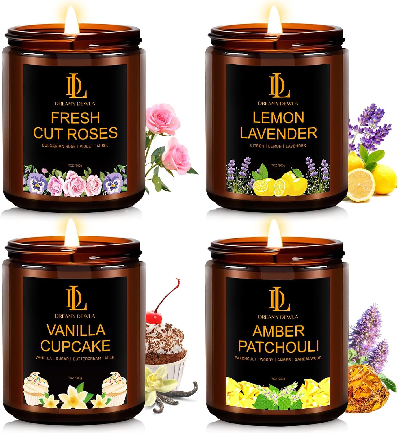 Scented Candles Set, 4 Pack Soy Candles for Home Scented, Candle Gifts for Men Women, Scents of Pineapple Cocktail/Coconut Vanilla/Pink Sands/Bahamian Breeze