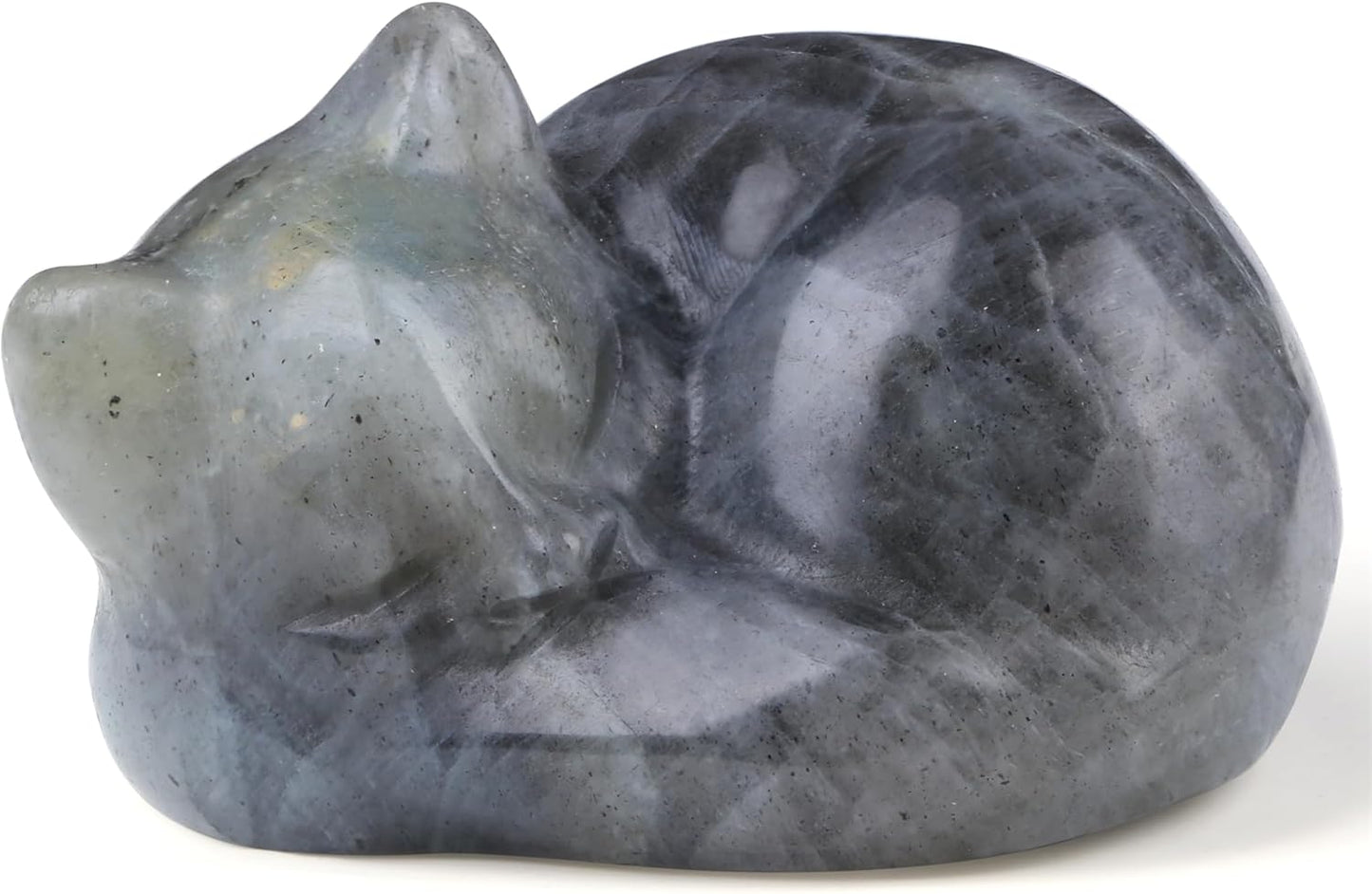 YATOJUZI 2" Cat Decors Statue Opal Moonstones Crystals Opalite Sleeping Cats Gemstone Hand-Carved Cute Animal Figurines Home Office Desk Decor Stocking Stuffers Cat Themed Ornaments Gifts for Women